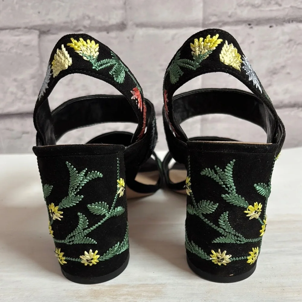 Ann Taylor Black Floral Embroidered Sandals - Picture 4 of 8